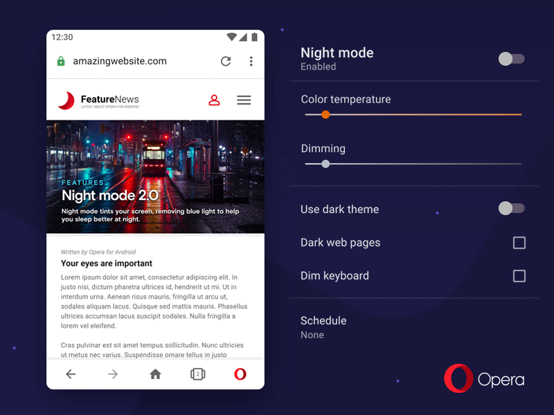 Opera pour Android inaugure le nouveau mode nuit