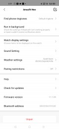 Données et paramètres d'Amazfit Neo dans l'application Android d'Amazfit