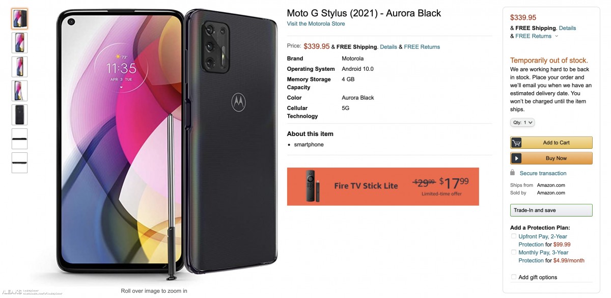 Motorola Moto G Stylus (2021) divulgué par Amazon