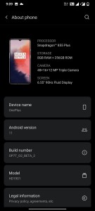 OxygenOS 11 Beta 2 pour les séries OnePlus 7 et 7T crédit d'image