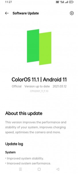 Mise à jour ColorOS 11.1 basée sur Oppo F15 Android 11