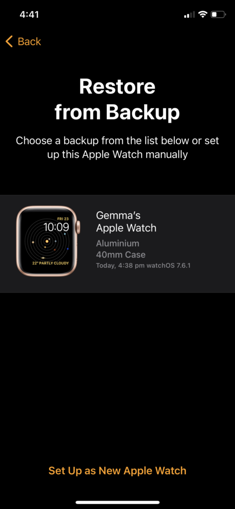 Restauration Apple Watch à partir de la sauvegarde 2