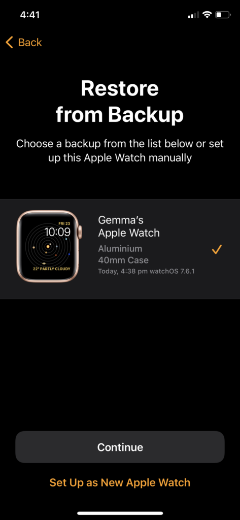 Restauration Apple Watch à partir de la sauvegarde 3