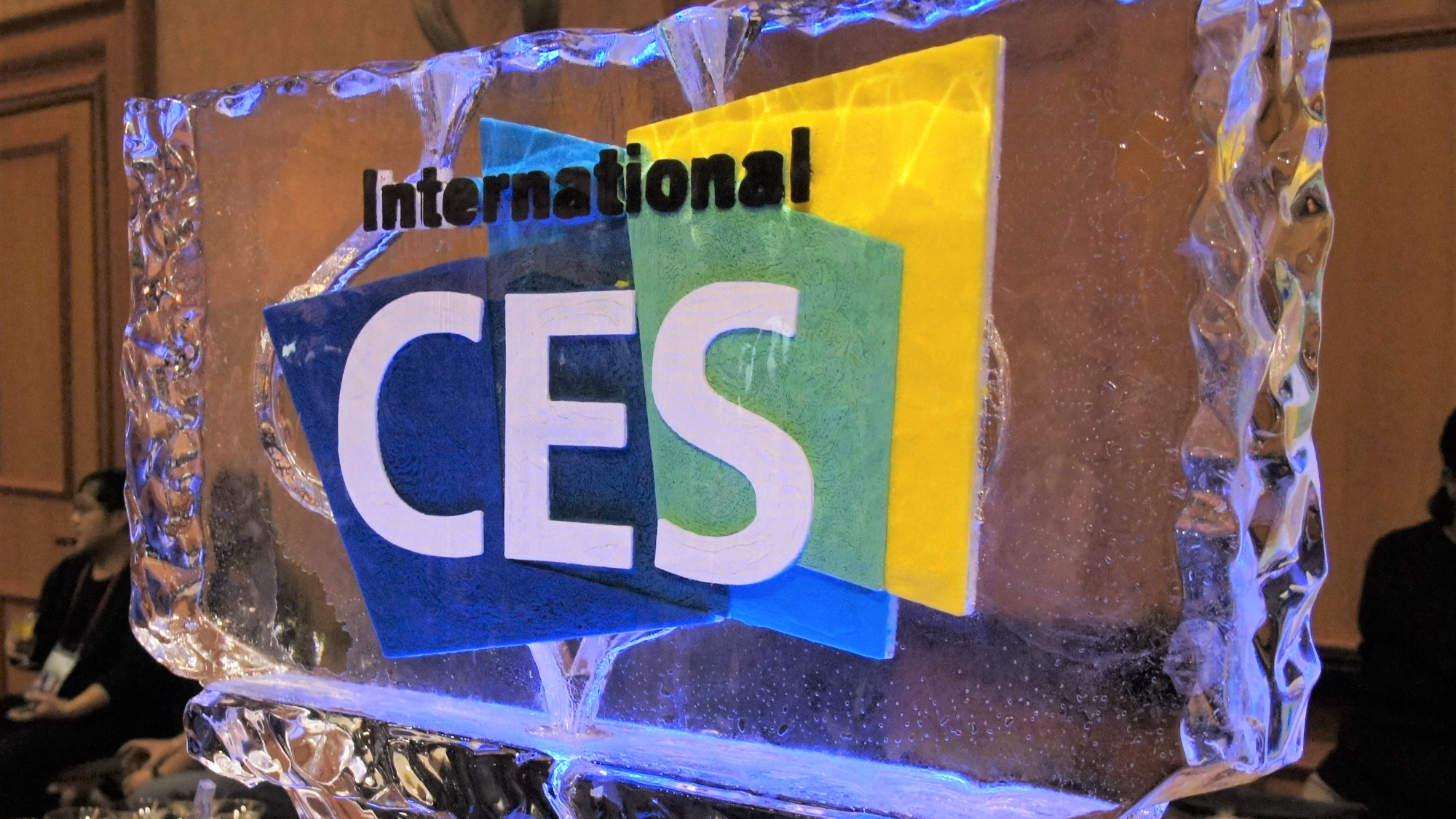 Logo CES dans un bloc de glace
