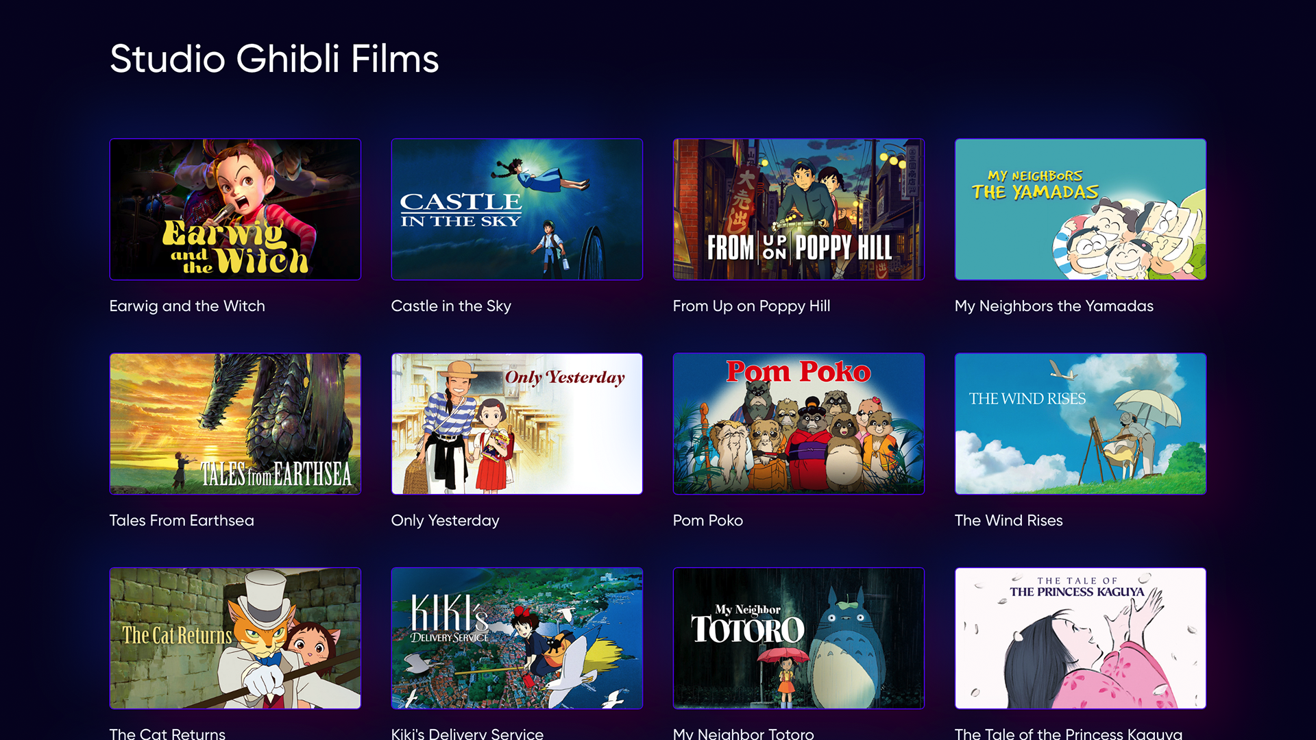 Une sélection de films Ghibli sur HBO Max.
