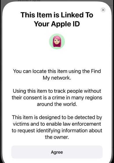 Avertissement Apple ID AirTag