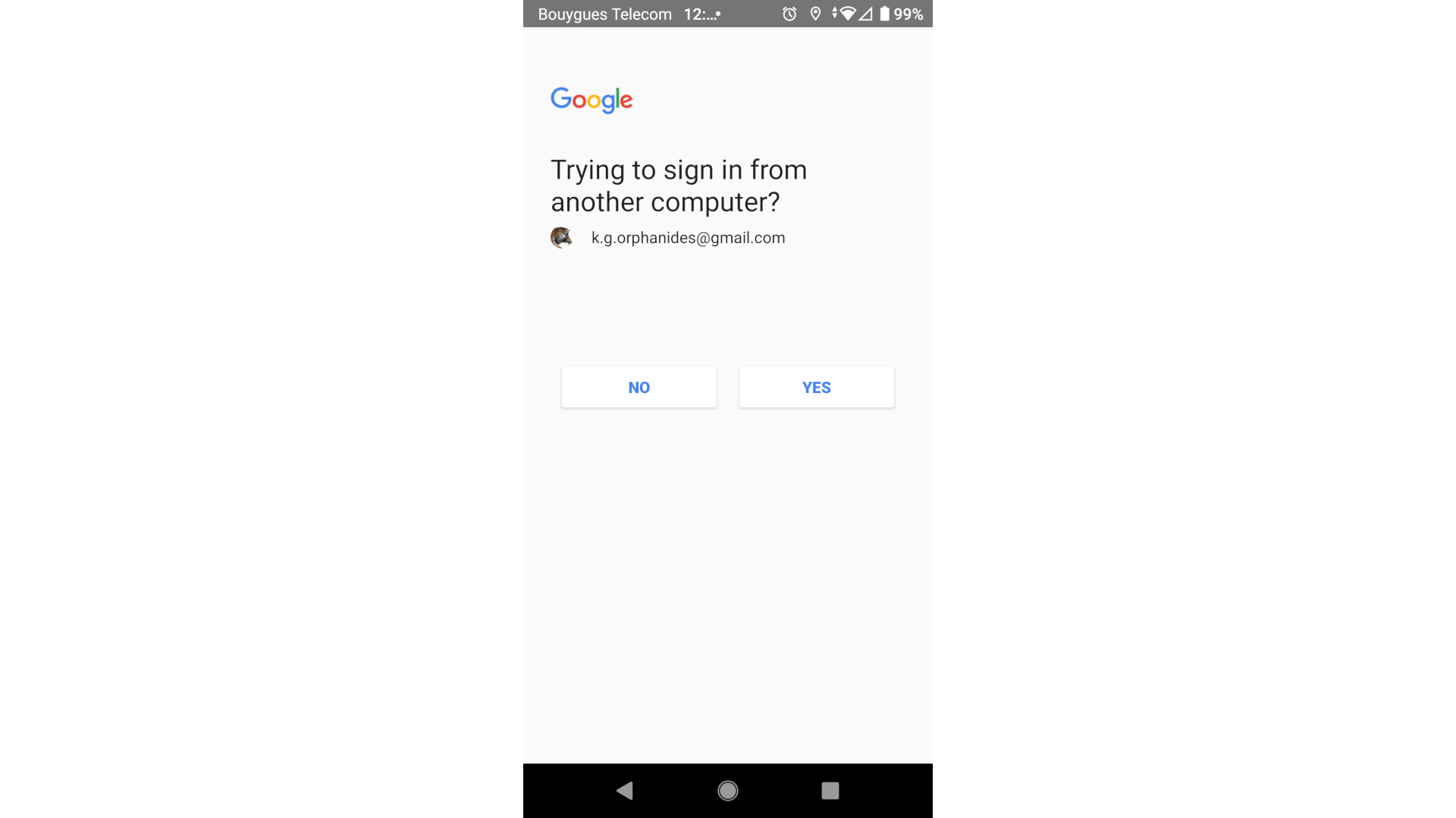 Invitation à se connecter à Google sur un appareil Android