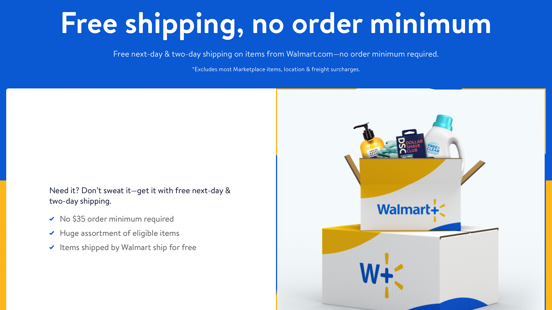 Une bannière montrant comment Walmart+ vous offre la livraison gratuite.