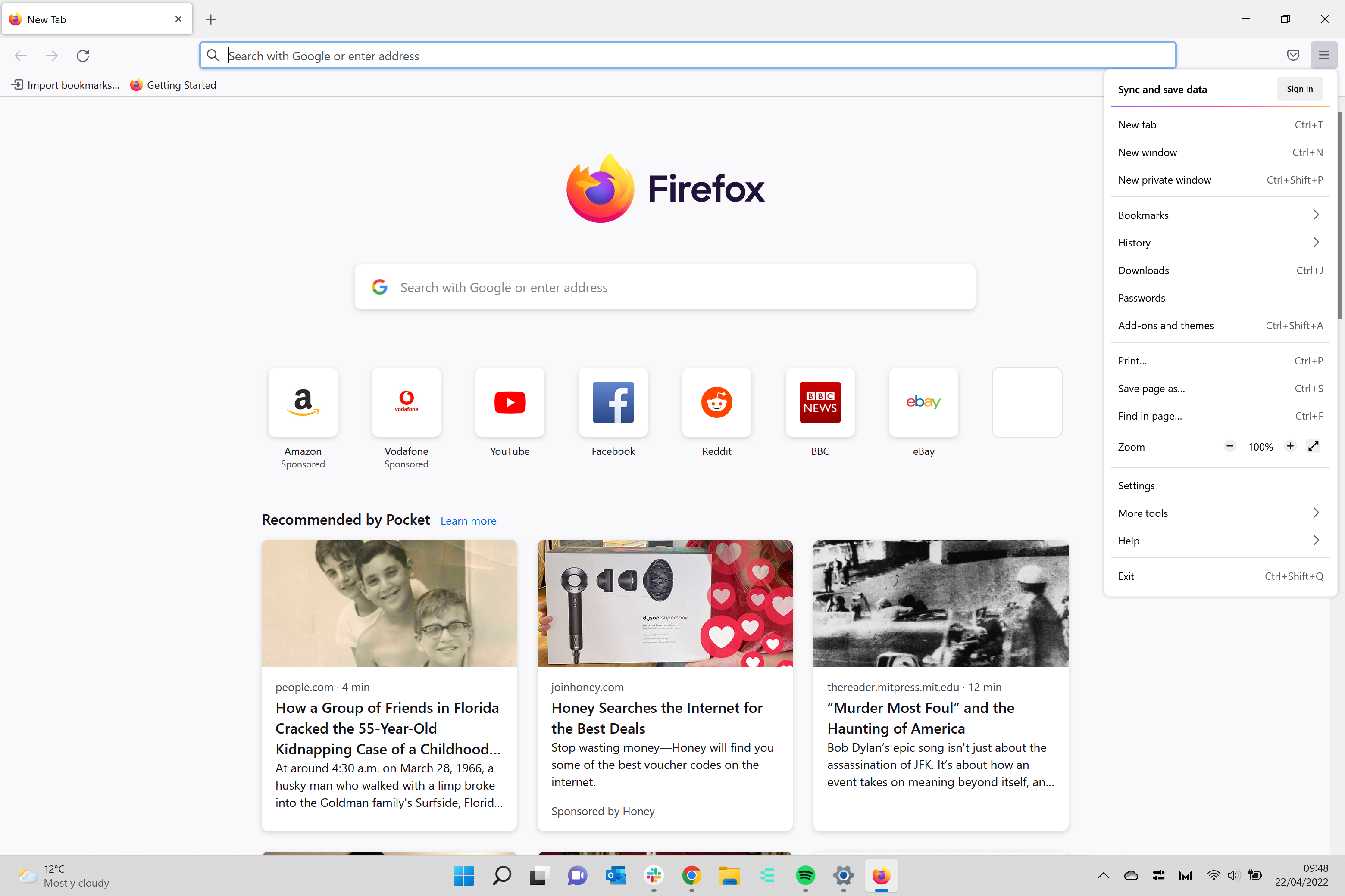 Cliquer sur le menu hamburger dans le navigateur Firefox.