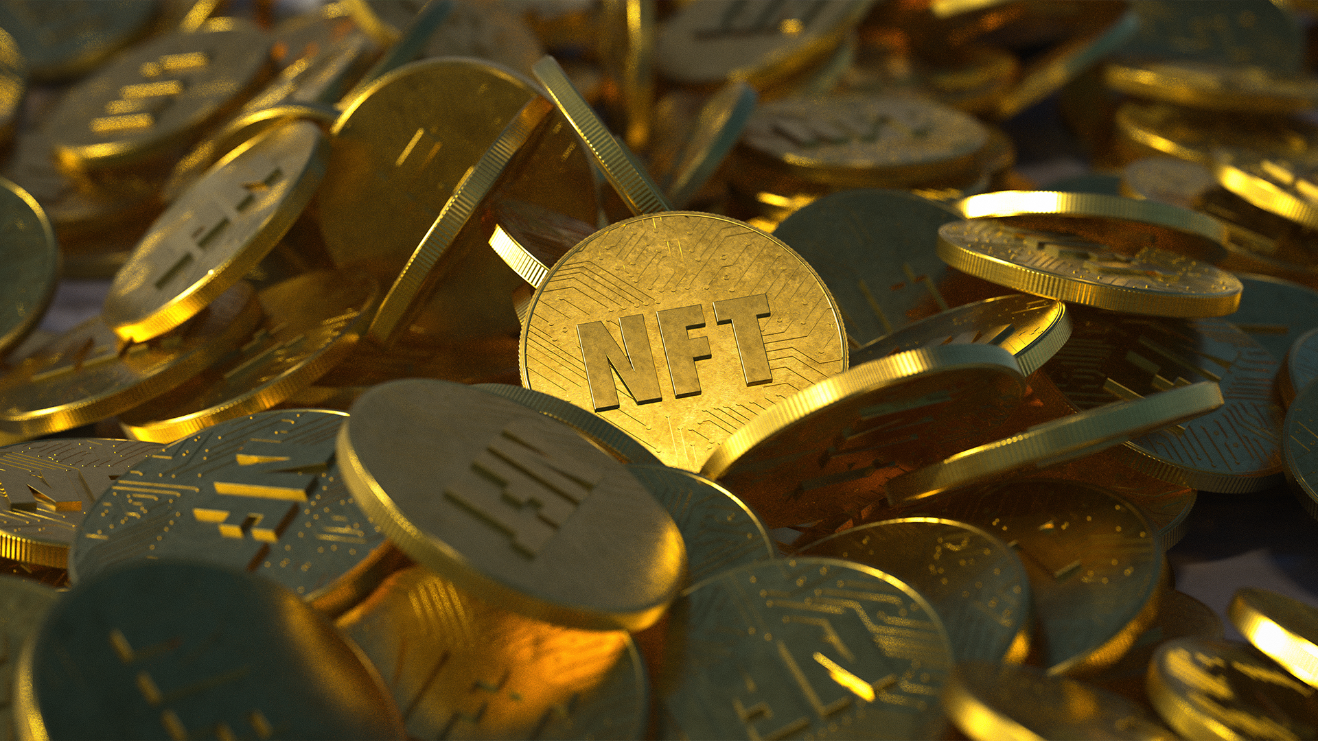 Les NFTs sont illustrés comme un tas de pièces d'or.