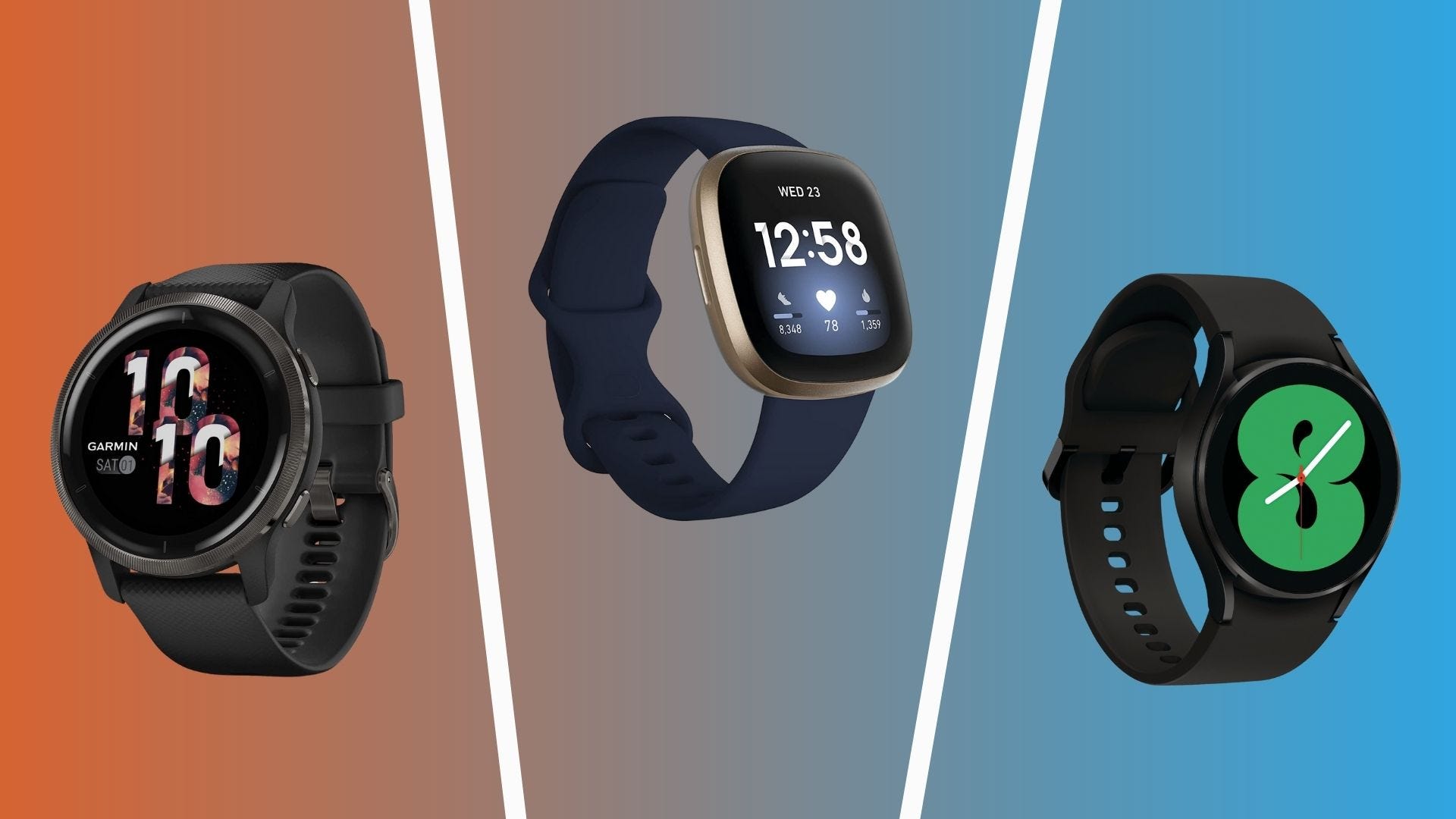 les meilleures smartwatches et trackers de fitness dont garmin venu 2, fitbit versa 3, et samsung galaxy watch 4