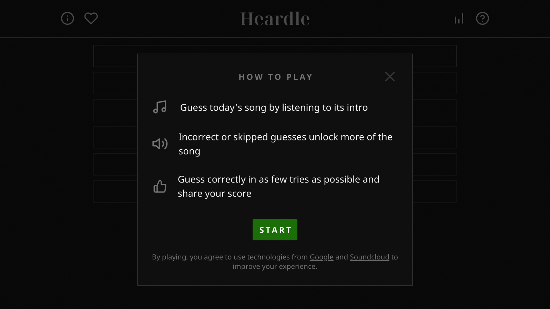 Les règles de Heardle : devinez la chanson du jour en écoutant des extraits de l'intro. Les devinettes incorrectes ou sautées débloquent d'autres morceaux de la chanson. Devinez correctement et partagez votre score.